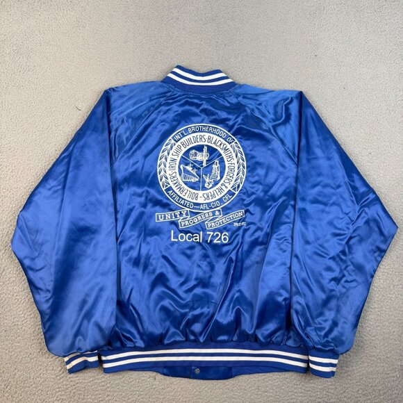 VTG Satin Bomber Jacket Extra Large Quilted Blue Snap Button Front 90s USA - Picture 2 of 13